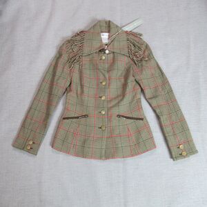 Vtg WORTH Jacket Womens Size 0 Brown Llama Fringed Plaid 100% Wool Blazer NWT